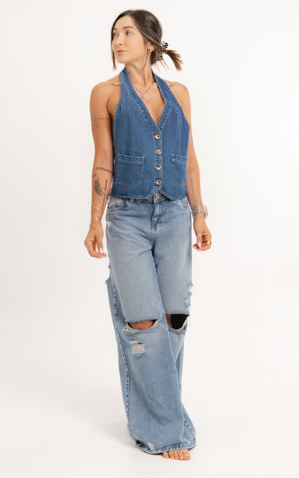 Chaleco Denim de Mujer Celeste