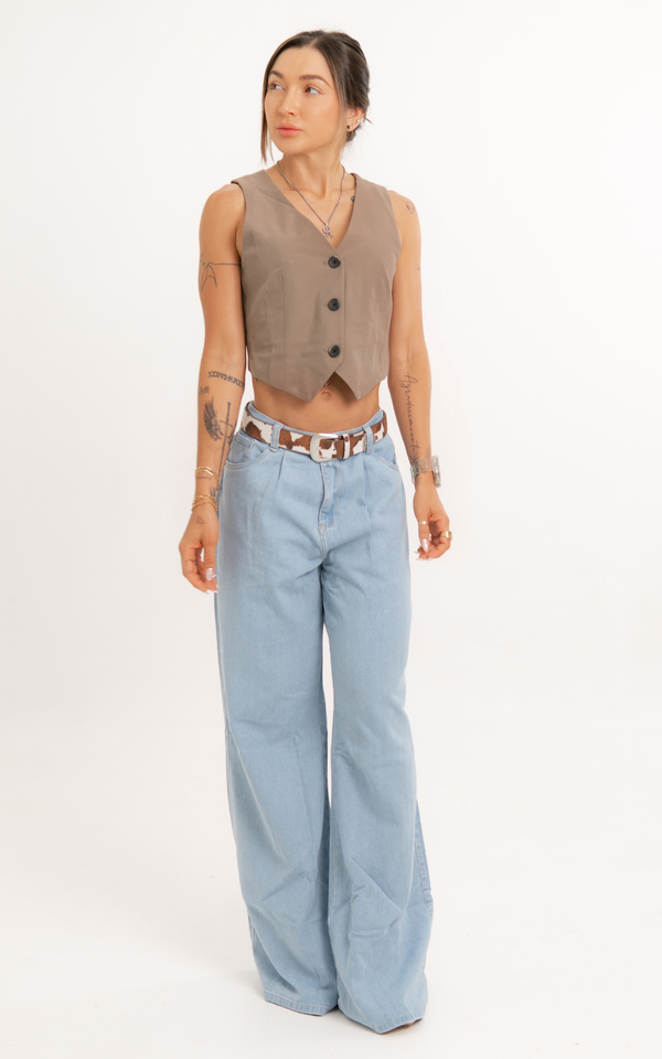 Jeans Wide Leg Press Tiro bajo