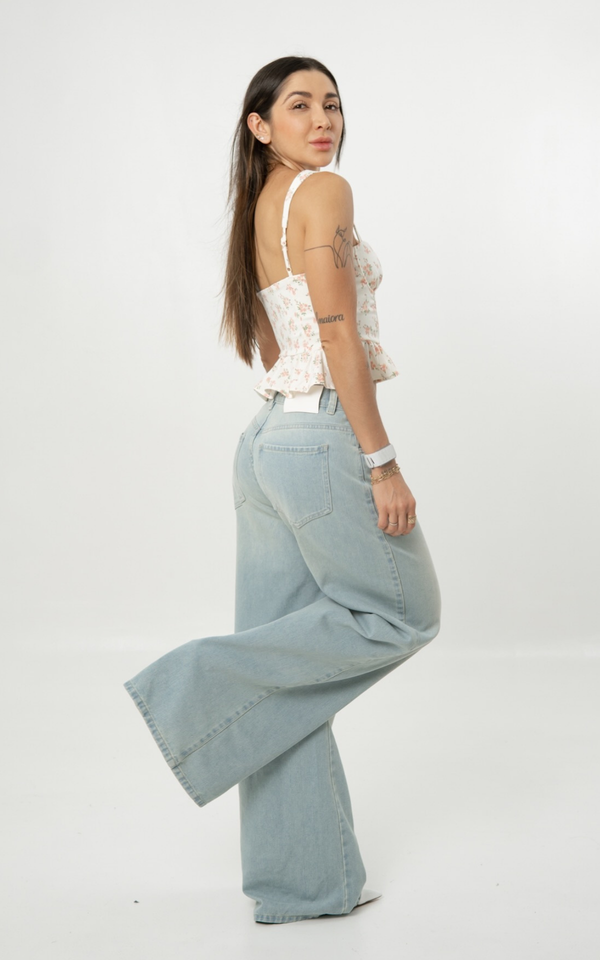 Jean Wide Leg Cora Tiro bajo - Verde Azulado