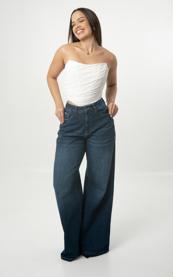 Jean Wide Leg Cora Tiro bajo - Azul Marino
