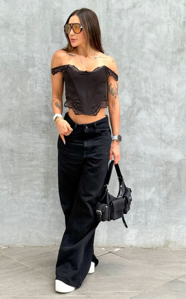 Jean Wide Leg Cora Tiro bajo - Black