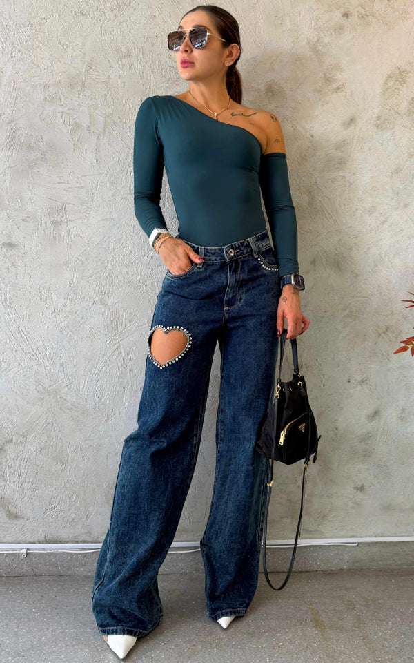 Jean Flare Heart Tiro bajo