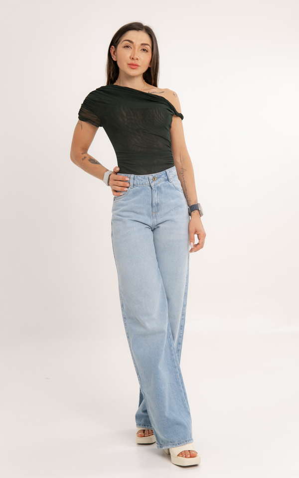 Jean Straight Tan Tiro Medio - Baby Blue