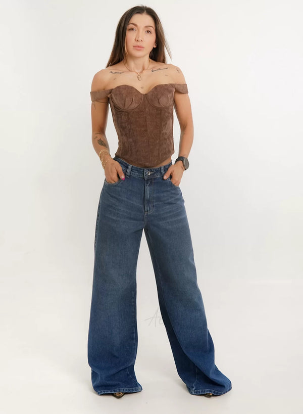 Jean Wide Leg Cora Tiro bajo - Navy
