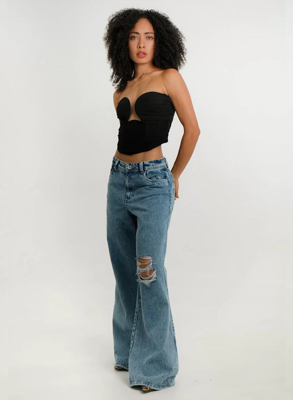 Jean Wide Leg Cora Tiro bajo - Azul Medio