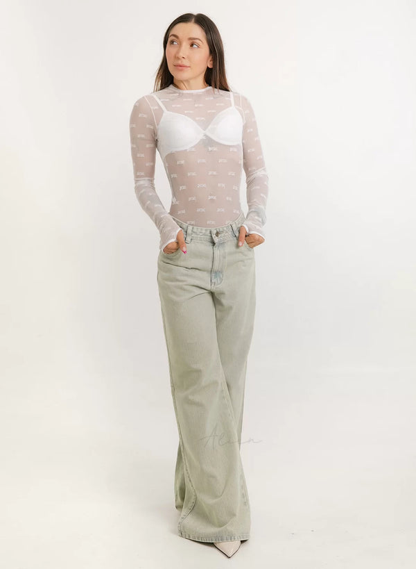 Jean Wide Leg Cora Tiro bajo - Acid Wash Verde
