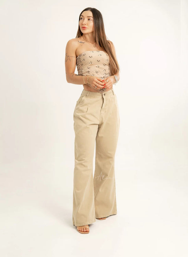 Jean Wide Leg Riley Caqui Tiro bajo